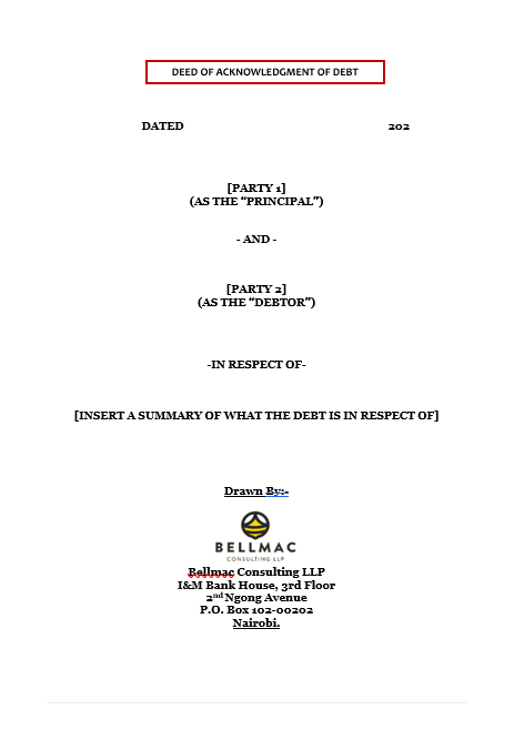 Deed of Acknowledgment of Debt (Template) document preview