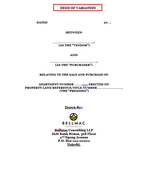 Deed of Variation for sale of an Apartment between Individual and Individual document preview