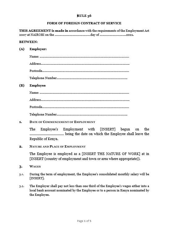 Foreign Contract of Service document preview