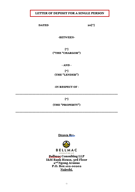 Letter of Deposit for a Single Person document preview