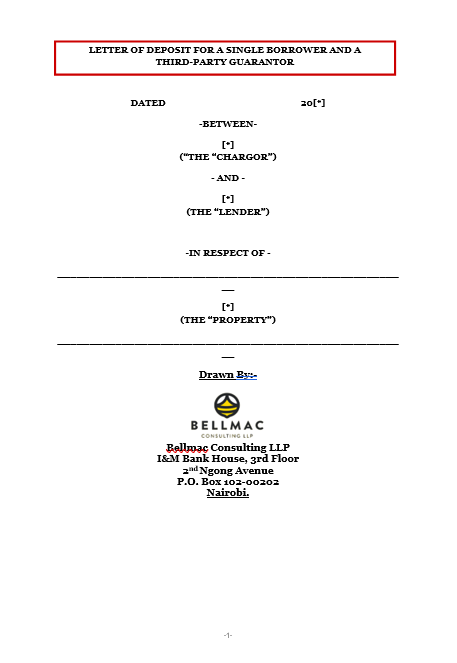 Letter of Deposit for a Third Party and Guarantor document preview