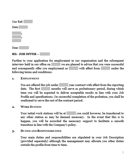 Letter of Offer - Permanent Employees document preview