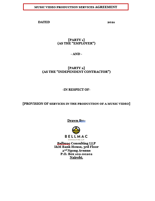 Music Video Production Services Agreement document preview